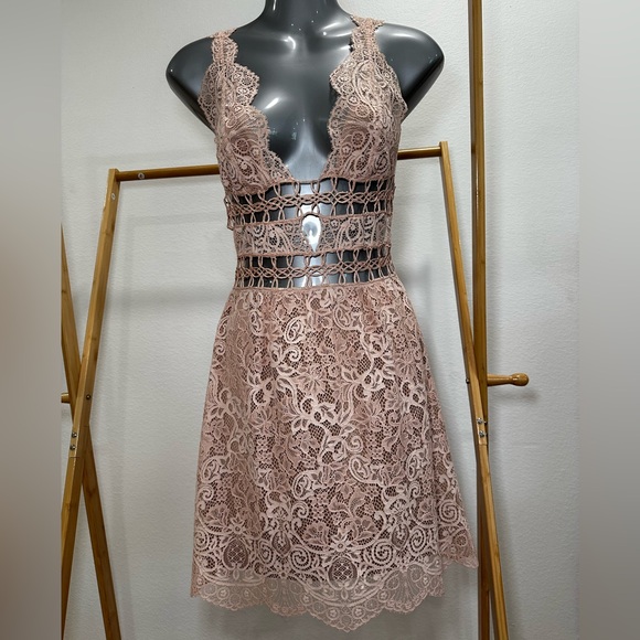 For Love & Lemons Mon Cheri Dress Ballet Blush Pink Lace Mini Size XS** - Picture 13 of 14
